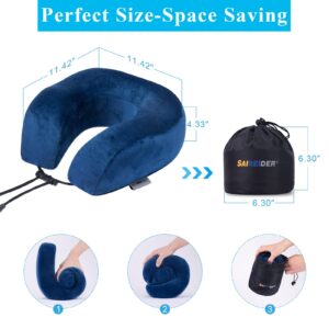 SAIREIDER Travel Pillow 100% Memory Foam Airplanes Neck Pillows -Prevent The Heads from Falling Forward Travel Neck Pillows with Sleep Mask and Earplugs (Navy Blue)