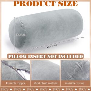 Newwiee 2 Pcs Cervical Neck Roll Pillow Cover 17x7 Inch Round Pillow Covers with Zipper Cylinder Neck Roll Pillow Case Soft Bolster Pillowcases for House Home Decor Cylindrical Pillow Cushion (Gray)