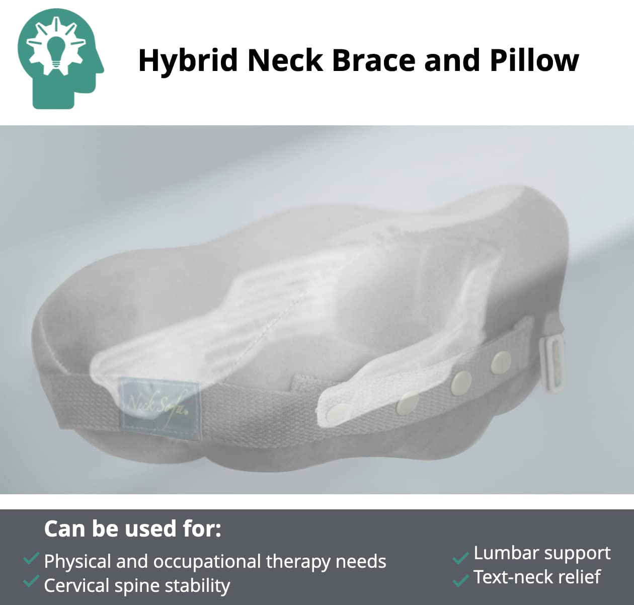 Chiropractic Neck Support Pillow - Cervical Collar - Neck Pain - Lower Back Lumbar Support - Memory Foam Travel Pillow - Grey