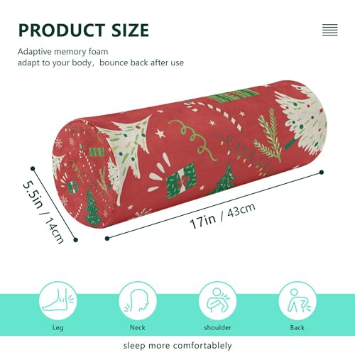 JUNZAN Christmas Tree Ornament Round Bolster Pillow Neck Roll Pillow Insert Round Pillow Chair Cushion for Roll Pillow for Neck Support Cylinder Body Pillow Cover