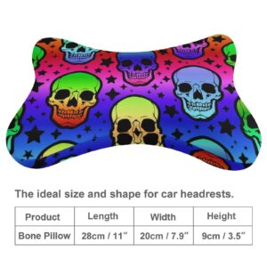 MZERSE Car Headrest Pillow Compatible with Gothic Colorful Neon Skulls, Cartoon Neck Pillow for Car, 2 Pcs Comfortable Soft Car Seat Pillow for Driving,Head Rest Cushion, Cute Neck Pillow for Travel