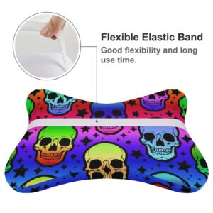 MZERSE Car Headrest Pillow Compatible with Gothic Colorful Neon Skulls, Cartoon Neck Pillow for Car, 2 Pcs Comfortable Soft Car Seat Pillow for Driving,Head Rest Cushion, Cute Neck Pillow for Travel