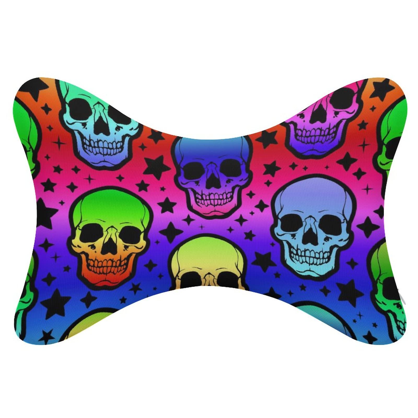 MZERSE Car Headrest Pillow Compatible with Gothic Colorful Neon Skulls, Cartoon Neck Pillow for Car, 2 Pcs Comfortable Soft Car Seat Pillow for Driving,Head Rest Cushion, Cute Neck Pillow for Travel