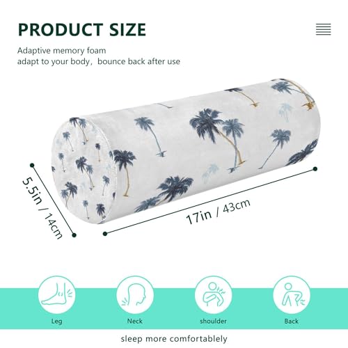 JUNZAN Topical Palm Trees Bolster Pillows for Bed Cylinder Neck Roll Pillow Round Pillows for Chairs for Cervical Support Neck Cushion