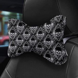 MZERSE Car Neck Pillow 2 Pieces Travel Pillow Compatible with Black Peony Rose Flowers Dead Skulls for Head Rest Neck Support Head Cushion Support for Car Seat Airplanes Sleeping