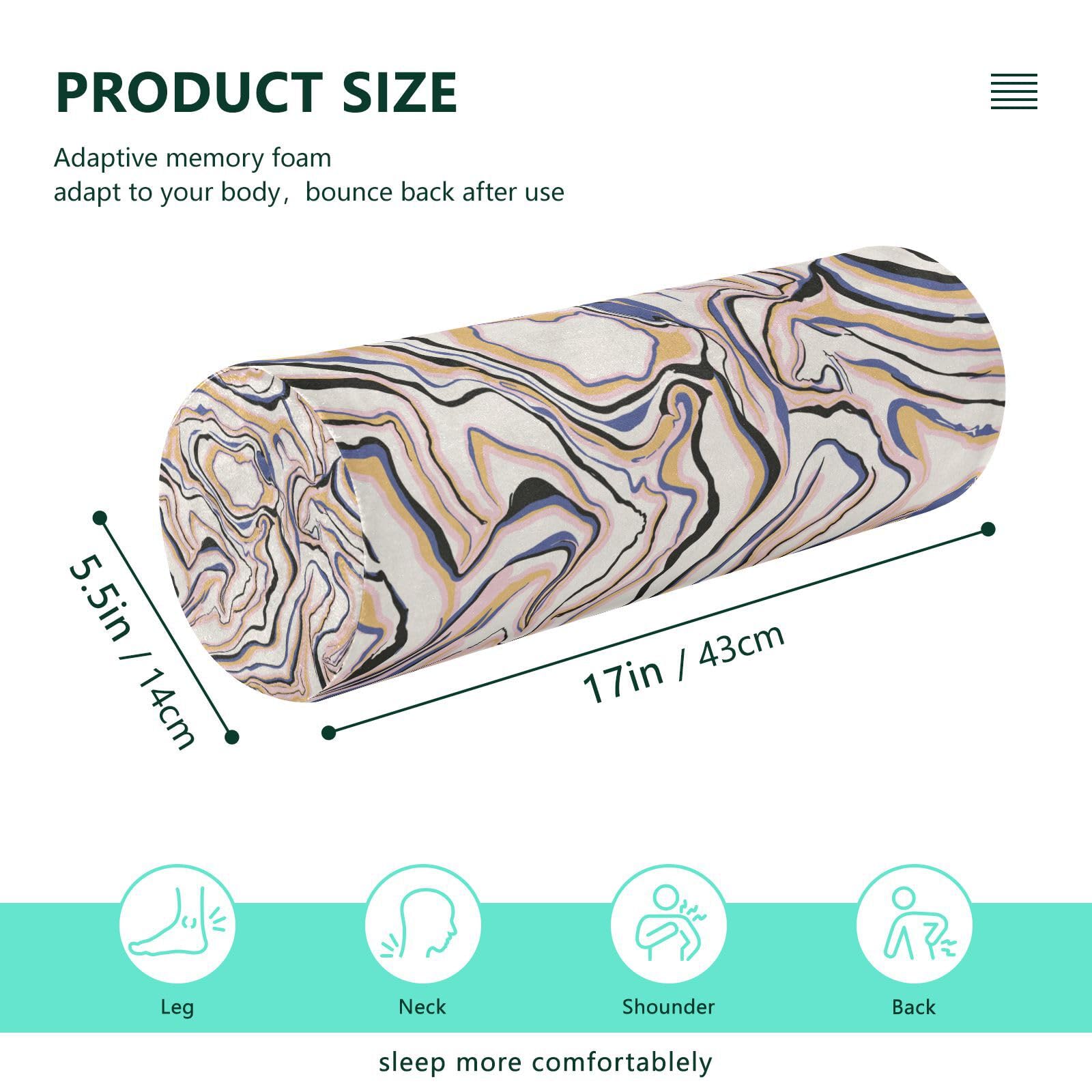 JUNZAN Liquid Marble Texture Pattern Bed Bolster Pillow Pillow Covers Neck Roll Pillow Covers Decorative Massage Table Cushion Pad Foam Car Neck Support Pillow