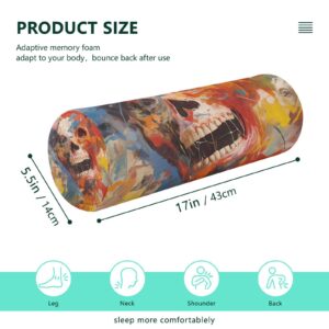 Yuiboo Colorful Skull Bolster Pillows for Bed Round Neck Roll Pillow Round Pillows for Neck Cylinder Cushion Lower Back Support Pillow