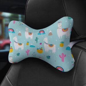 MZERSE Car Neck Pillow 2 Pieces Travel Pillow Compatible with Cute Cactus Blue Sky Rainbow Llama Alpaca for Head Rest Neck Support Head Cushion Support for Car Seat Airplanes Sleeping
