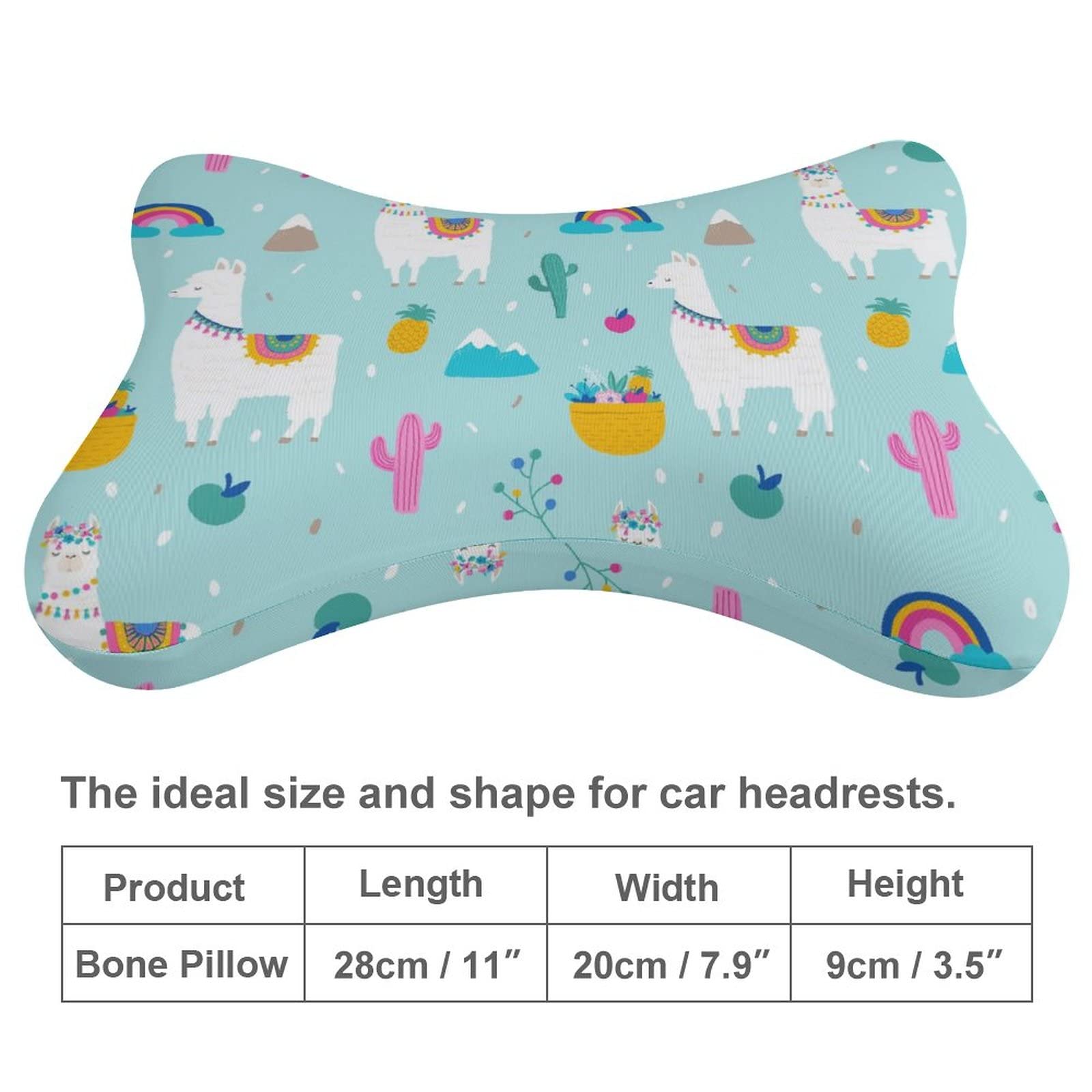 MZERSE Car Neck Pillow 2 Pieces Travel Pillow Compatible with Cute Cactus Blue Sky Rainbow Llama Alpaca for Head Rest Neck Support Head Cushion Support for Car Seat Airplanes Sleeping