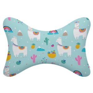 MZERSE Car Neck Pillow 2 Pieces Travel Pillow Compatible with Cute Cactus Blue Sky Rainbow Llama Alpaca for Head Rest Neck Support Head Cushion Support for Car Seat Airplanes Sleeping