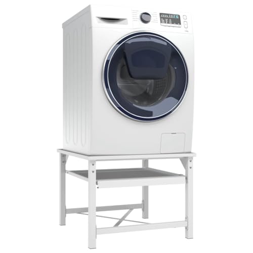 vidaXL Double Washing and Drying Machine Pedestal - Steel Construction, Adjustable Height, Extra Storage Shelf, Stability for Uneven Flooring, Compliant with California Proposition 65