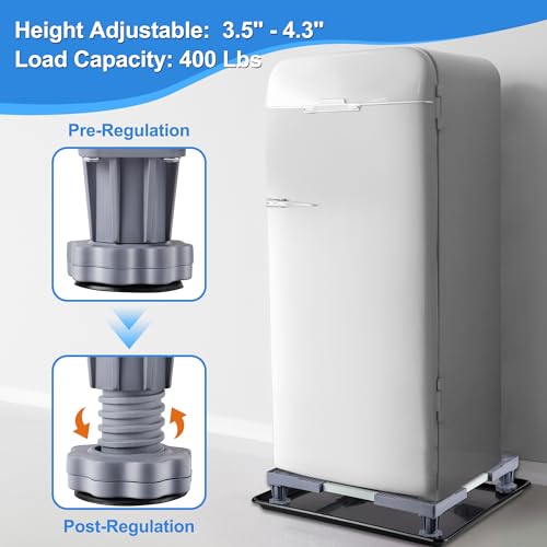 Saillong Mini Fridge Stand with Drip Pan, Universal Stand Base Adjustable Refrigerator Stand with 4 Strong Feet, 21 x 20 Inch (ID) Washing Machine Drain Pans for Washer and Dryer Pedestal