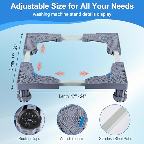 Saillong Mini Fridge Stand with Drip Pan, Universal Stand Base Adjustable Refrigerator Stand with 4 Strong Feet, 21 x 20 Inch (ID) Washing Machine Drain Pans for Washer and Dryer Pedestal