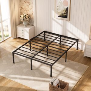 DERYONI 14 inch King Size Bed Frame No Box Spring Needed Heavy Duty Platform King Bed Frame Steel Slat Support 750lbs Easy Assembly Noise Free Black Bed Frame King Size