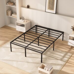 misagi king 18inch metal bed frame no box spring needed, heavy duty metal platform with tool free setup, black, durable, suitable for bedroom, king