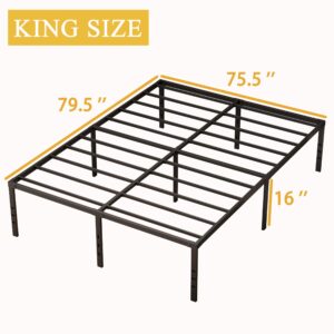 MISAGI King 18inch Metal Bed Frame No Box Spring Needed, Heavy Duty Metal Platform with Tool Free Setup, Black, Durable, Suitable for Bedroom, King