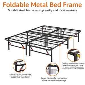 Amazon Basics Foldable Metal Platform Bed Frame with Tool Free Setup, 14 Inches High, Sturdy Steel Frame, No Box Spring Needed, King, Black