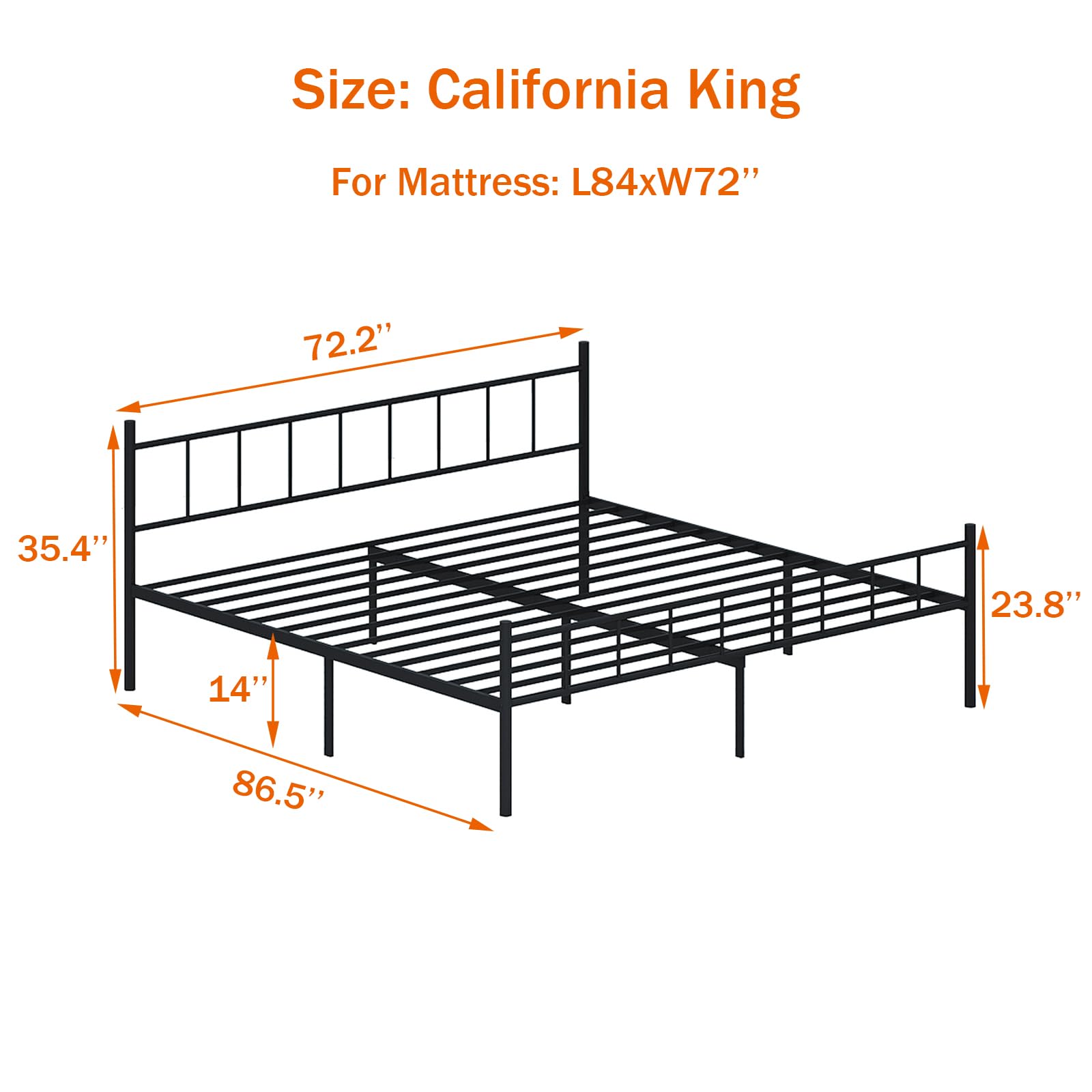 zunatu Classic Metal Bed Frame Platform Mattress Foundation with Classic Style Iron-Art Headboard/Footboard/Under Bed Storage/No Box Spring Needed/California King Size Black
