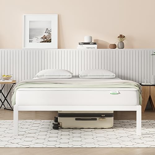 Novilla King Size Bed Frame without Headboard, Metal Platform Bed Frame, No Box Spring Needed, Heavy Duty, Wood Slat Support, Easy Assembly, White