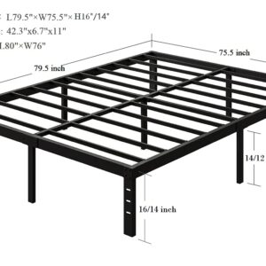 COMASACH 14 Inch King Size Bed Frame Supports up to 3500lbs, No Box Spring Needed, Platform with Heavy Sturdy Metal Steel, Easy Assembly, Under Bed Storage, Noise-Free, Non-Slip