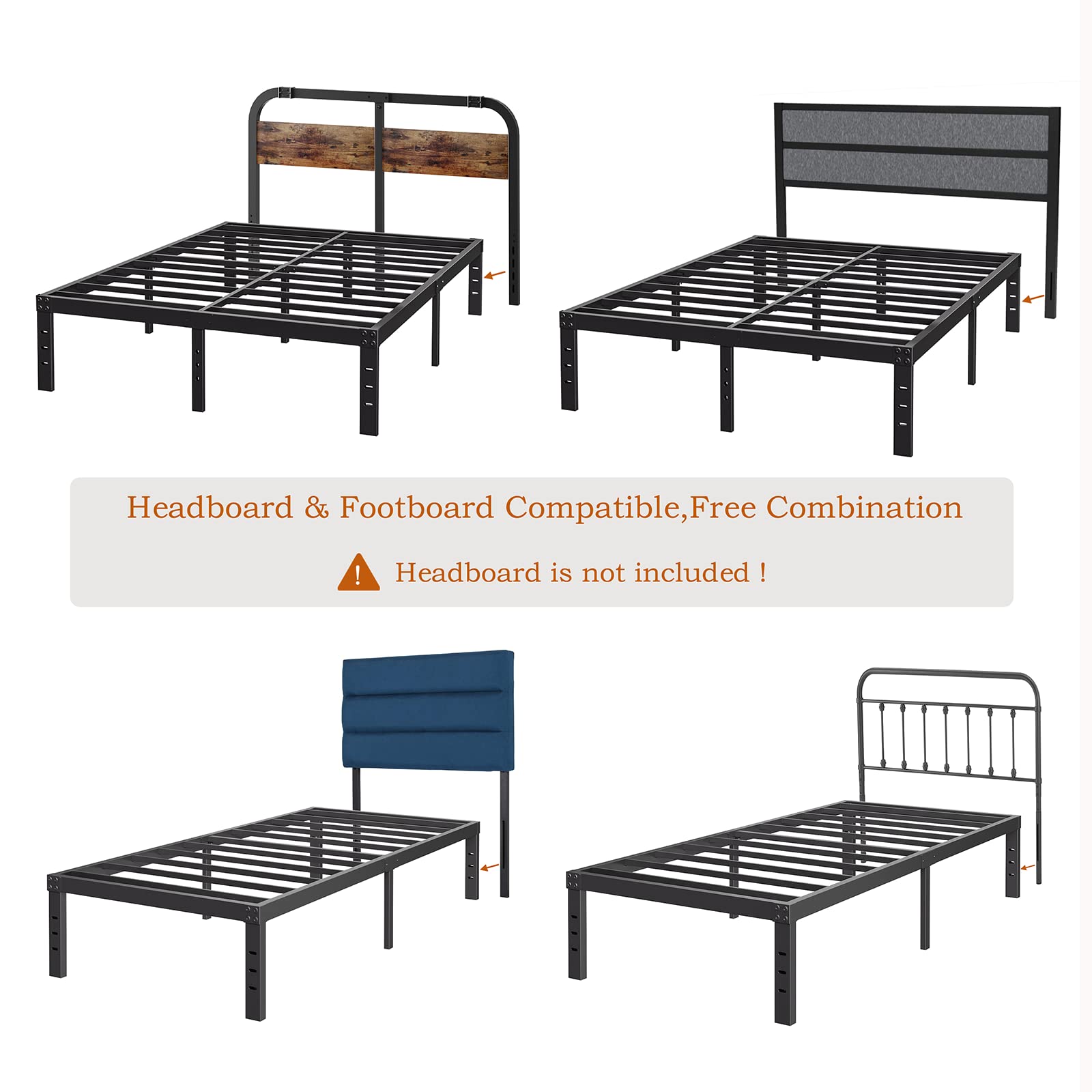 COMASACH 14 Inch King Size Bed Frame Supports up to 3500lbs, No Box Spring Needed, Platform with Heavy Sturdy Metal Steel, Easy Assembly, Under Bed Storage, Noise-Free, Non-Slip