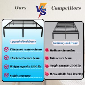 Chezisam King Size Metal Bed Frame 14 "high Heavy Duty Platform Bed Can Support 3500lbs No Box Spring Needed with Under Bed Storage Space Easy Assembly Non-slip and Noiseless Black