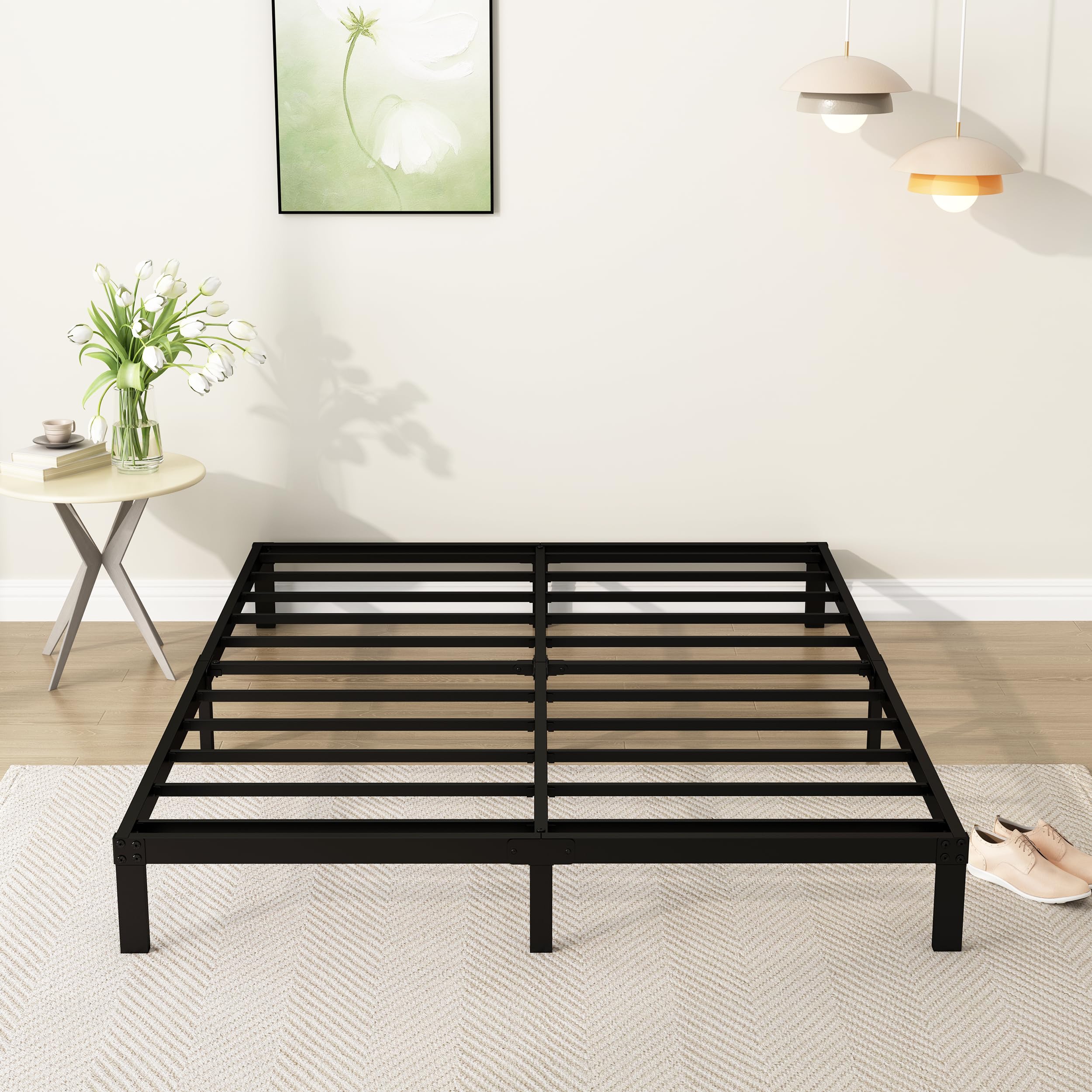 DiaOutro 9 Inch California King Bed Frames Heavy Duty Low Profile Metal Platform No Box Spring Needed Mattress Foundation, Easy to Assembly, Noise Free, Black