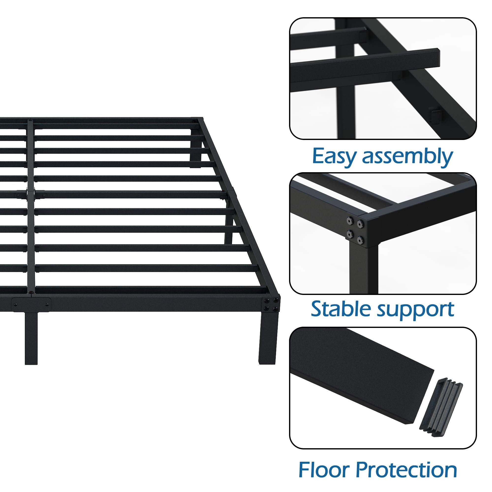 DiaOutro 9 Inch California King Bed Frames Heavy Duty Low Profile Metal Platform No Box Spring Needed Mattress Foundation, Easy to Assembly, Noise Free, Black