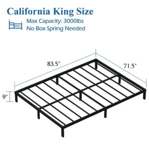 DiaOutro 9 Inch California King Bed Frames Heavy Duty Low Profile Metal Platform No Box Spring Needed Mattress Foundation, Easy to Assembly, Noise Free, Black