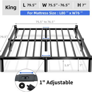 DTIG King Bed Frame, 7 Inch King Size Platform Bed Frame No Box Spring Needed, Easy Assembly Floor King Bed Frame, Tool-Free Metal Mattress Foundation Black