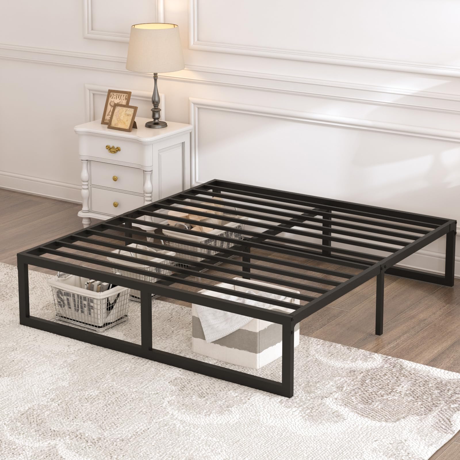 Yitong Angel King Bed Frame, 14 Inch High 3500 lbs Metal Platform, Mattress Foundation with Steel Slat Support/No Box Spring Needed/Noise Free/Non-Slip/Easy Assembly