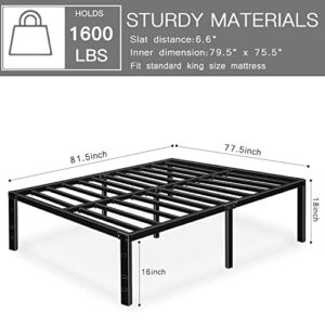 HAAGEEP Metal Platform King Bed Frame 18 Inch Tall No Box Spring Needed with Storage Heavy Duty Bedframe Size