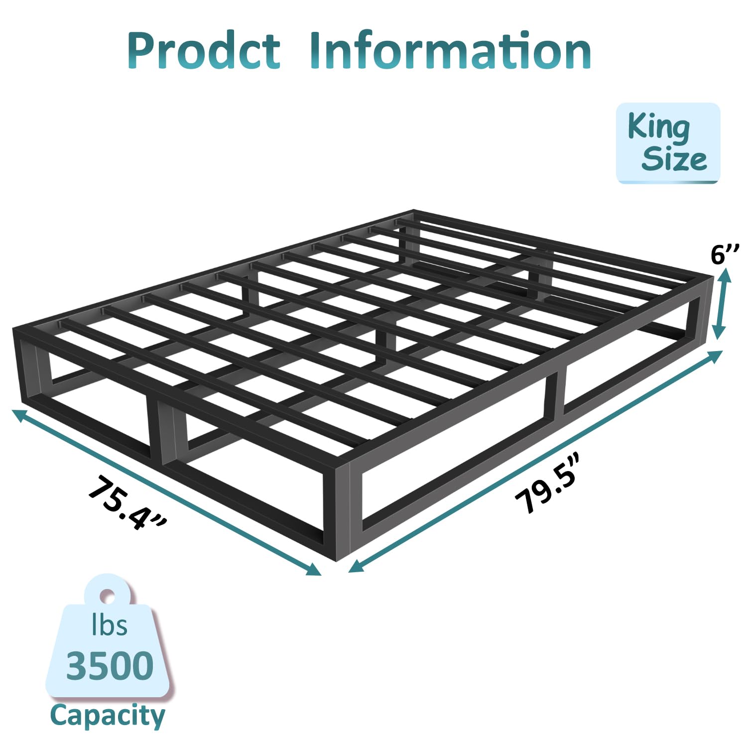 Bilily 6 Inch King Bed Frame with Steel Slat Support, Low Profile King Metal Platform Bed Frame Support Mattress Foundation, No Box Spring Needed/Easy Assembly/Noise Free