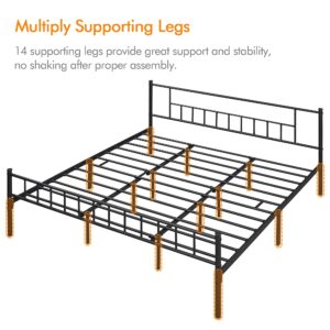 Yaheetech King Size Metal Bed Frame with Headboard and Footboard Platform Bed Frame with Storage No Box Spring Needed Mattress Foundation for Adults Black