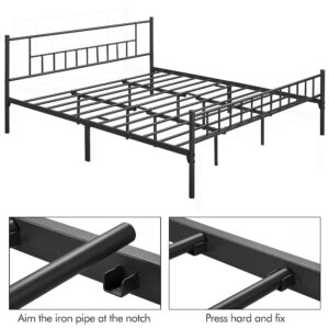 Yaheetech King Size Metal Bed Frame with Headboard and Footboard Platform Bed Frame with Storage No Box Spring Needed Mattress Foundation for Adults Black