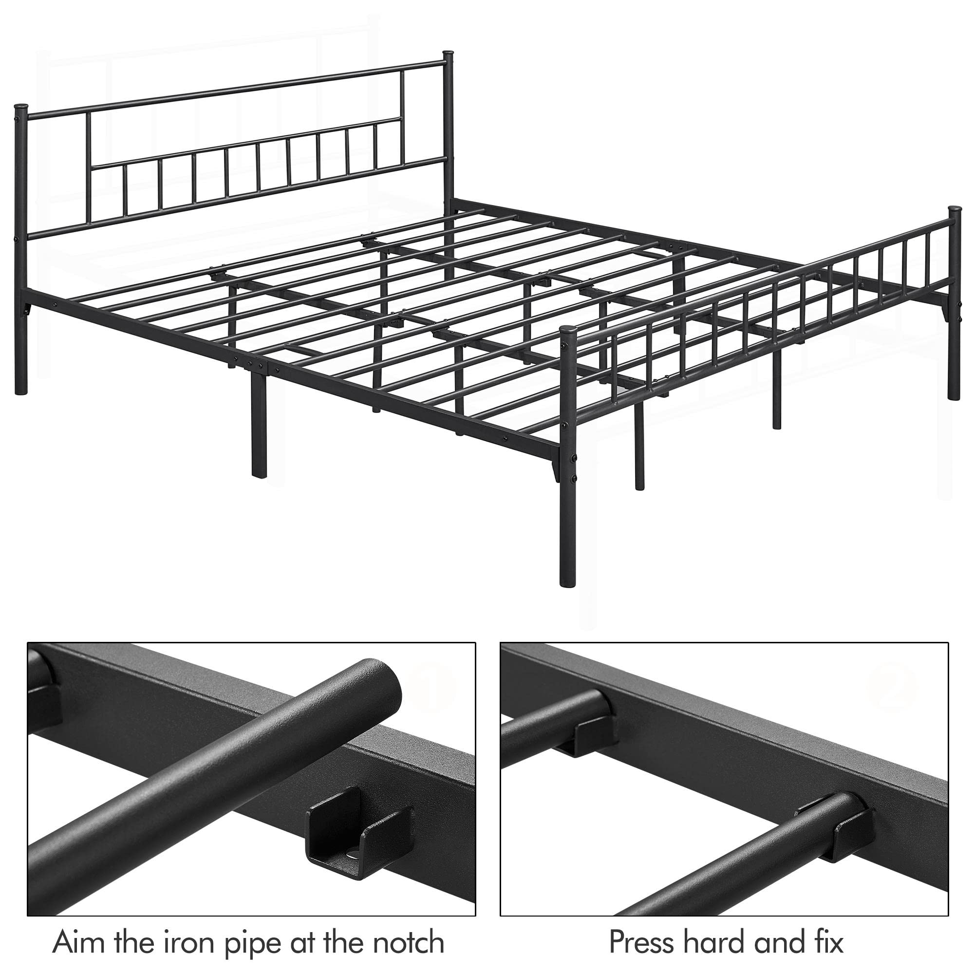 Yaheetech King Size Metal Bed Frame with Headboard and Footboard Platform Bed Frame with Storage No Box Spring Needed Mattress Foundation for Adults Black