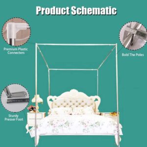 Mengersi Canopy Bed Frame Post Poles King Size Stainless Steel 4 Corner Canopy Bed Curtains Frame Bracket Fit for Metal and Wood Bed