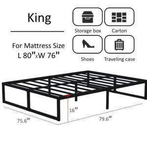 Lutown-Teen 16 Inch King Size Bed Frame Sturdy Mattress Foundation, Heavy Duty Metal Platform with Steel Slats Support No Box Spring Needed, Noise Free, Easy Assembly, Black