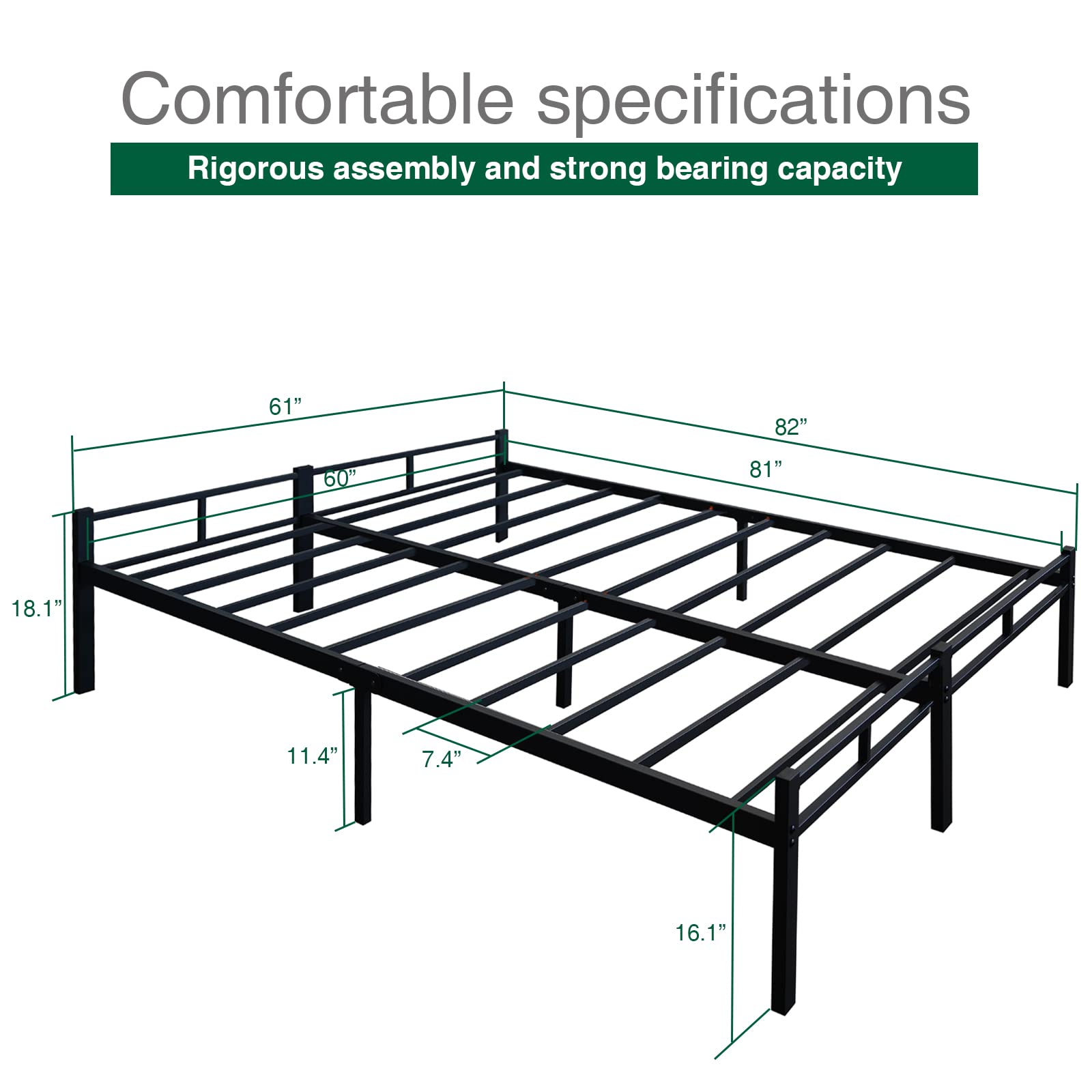 TSHM 12 Inch Detachable Anti-Slip Bed Frame Heavy Duty Mattress Foundation Sturdy Steel Support Simple Disassembly and Assembly No Box Spring Needed King Size Platform Bed Black