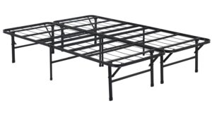 bed frame, foldable metal platform bed frame mattress foundation box spring replacement heavy duty steel slat classic metal for home, office, 14 inch high, black, king