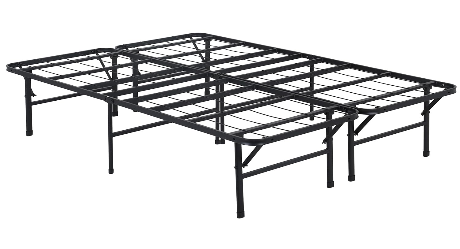 Bed Frame, Foldable Metal Platform Bed Frame Mattress Foundation Box Spring Replacement Heavy Duty Steel Slat Classic Metal for Home, Office, 14 Inch High, Black, King