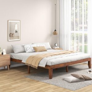 KOMFOTT 14 Inches Wood Platform Bed Frame King Size, Solid Wood Mattress Foundation with Rubber Wood Frame, Strong Poplar Wood Slat Support, No Box Spring Needed, Bed Frame (Brown Cherry)