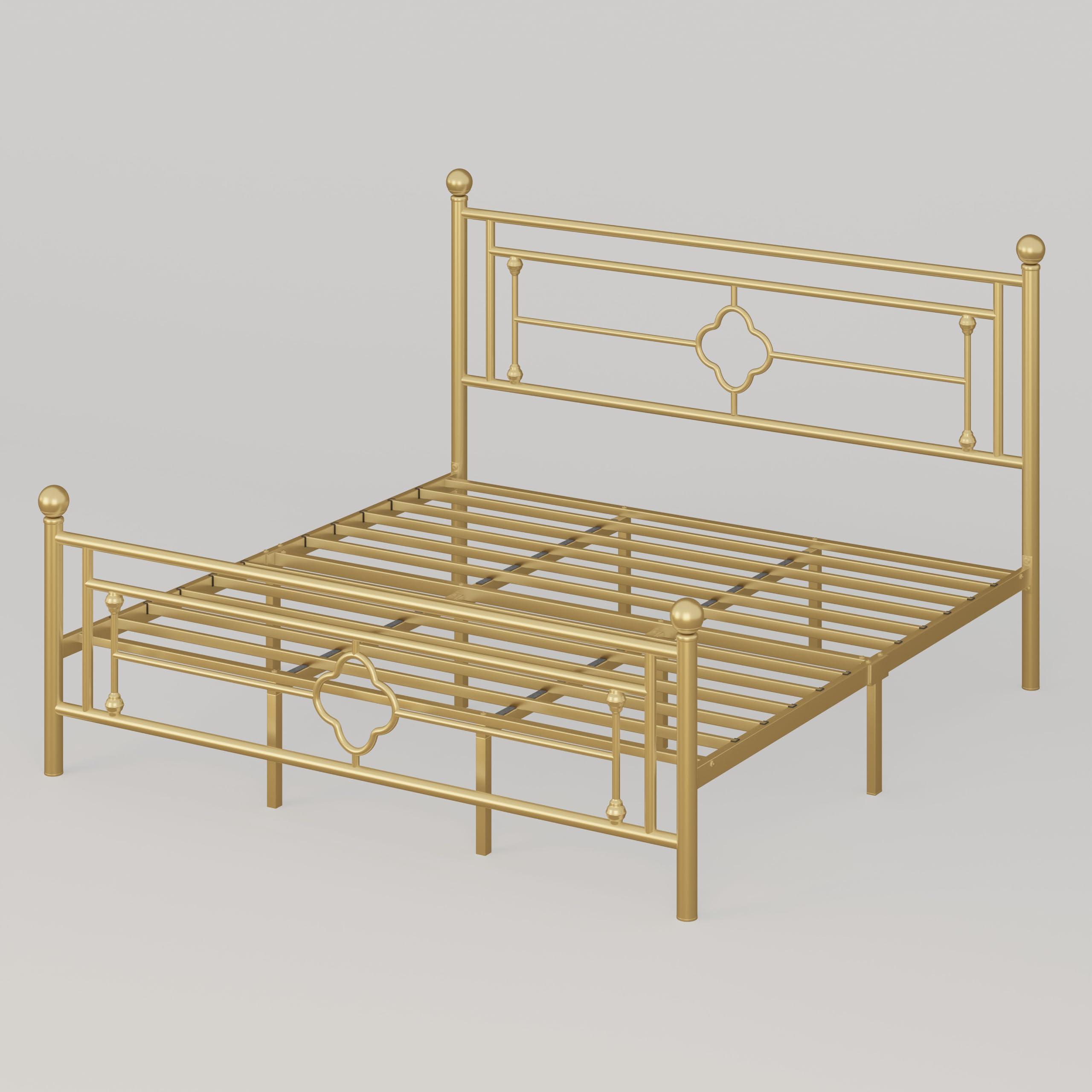 HOOMIC 14 Inch King Size Metal Platform Bed Frame with Vintage Victorian Style, Wrought Iron Headboard and Footboard/Mattress Foundation for Storage/No Box Spring Required/Easy Assembly/Gold