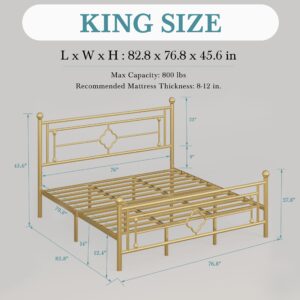 HOOMIC 14 Inch King Size Metal Platform Bed Frame with Vintage Victorian Style, Wrought Iron Headboard and Footboard/Mattress Foundation for Storage/No Box Spring Required/Easy Assembly/Gold