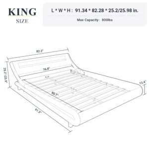 Allewie King Size LED Platform Bed Frame with Adjustable Headboard/No Box Spring Need/Easy Assembly/Faux Leather in Black