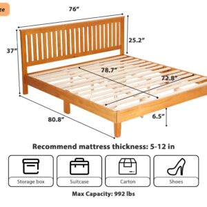 MKDLUFEI Wooden Bed Frame, King Headboard and Frame with Complete Headboard, Wood Bed Frame with 14 Strong Wooden Slats, Wood Platform Bed, No Box Spring Needed, King Bed Frame Wood, King - Natural