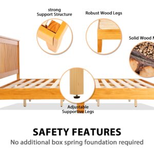 MKDLUFEI Wooden Bed Frame, King Headboard and Frame with Complete Headboard, Wood Bed Frame with 14 Strong Wooden Slats, Wood Platform Bed, No Box Spring Needed, King Bed Frame Wood, King - Natural