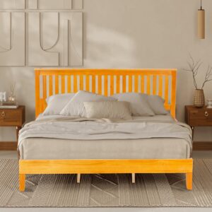 MKDLUFEI Wooden Bed Frame, King Headboard and Frame with Complete Headboard, Wood Bed Frame with 14 Strong Wooden Slats, Wood Platform Bed, No Box Spring Needed, King Bed Frame Wood, King - Natural