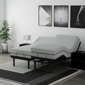 blissful nights e3 split king adjustable bed base frame with 14" soft gel infused memory foam mattress