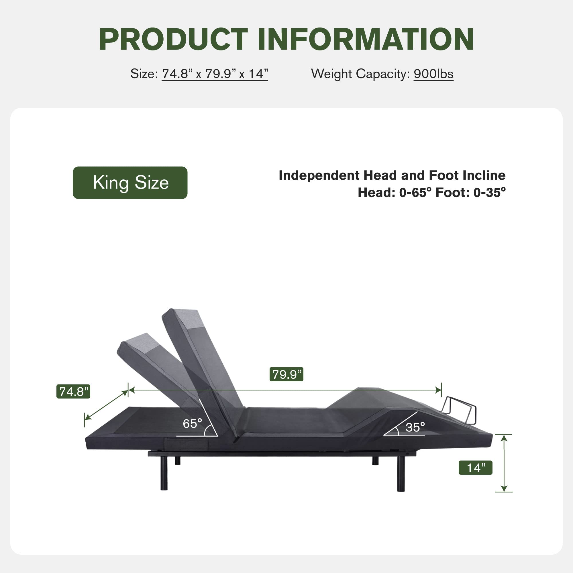 MUTICOR King Size Adjustable Bed Frame Ergonomic Bed Base with Independent Head and Foot Incline, Wireless Remote, Quiet Motor, Anti-snore, Zero-Gravity, Quick Assembly, 2023 Model, Thick